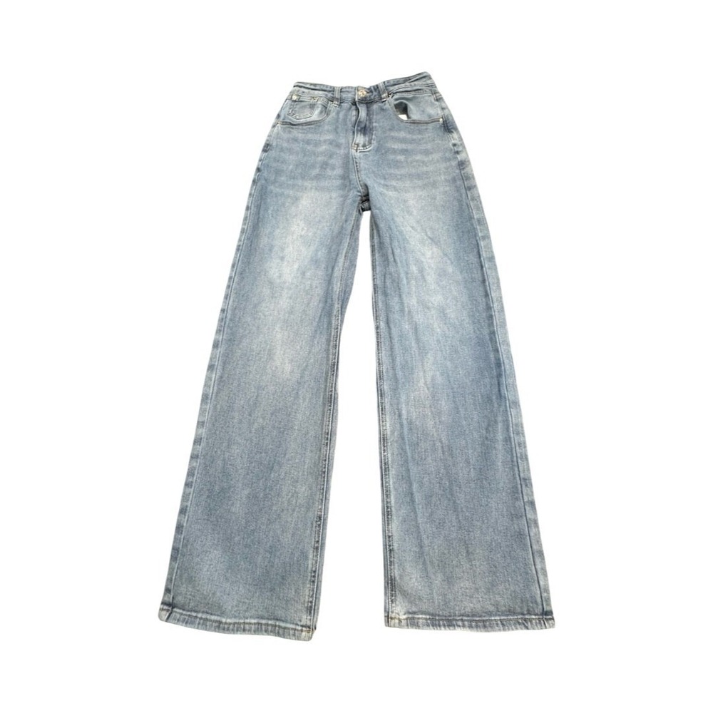 HDLTE Wide Leg Jeans Womens Size S Light Blue High Waisted Baggy Denim Pants